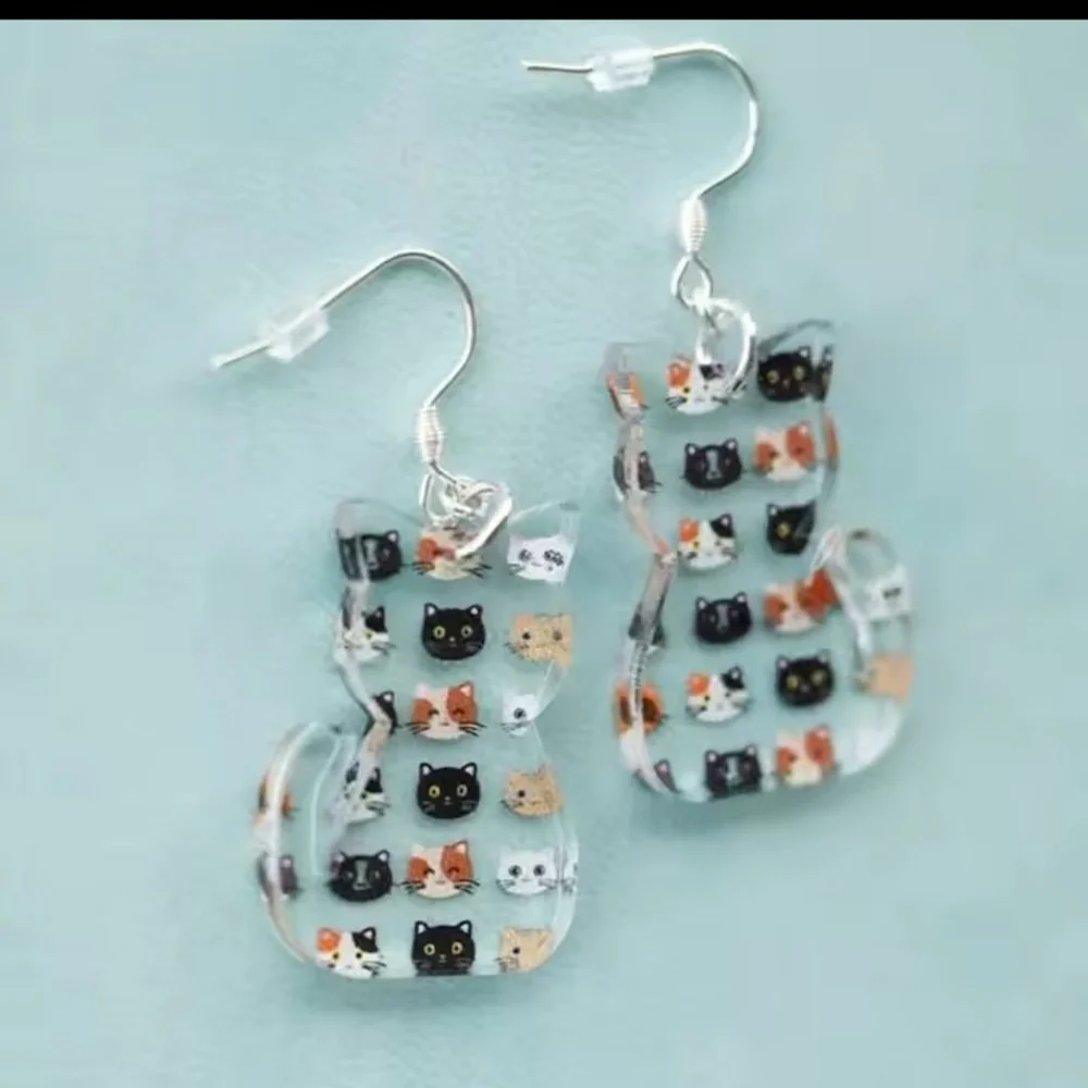 Earrings Women's Cat Black Acrylic Dangle‎ New f76